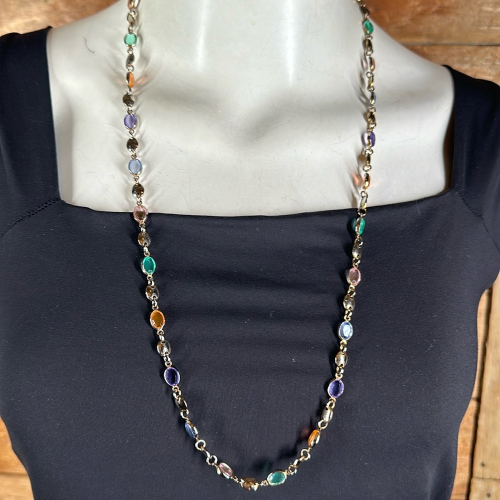 Bezel bead acrylic opaque pastel colored chain link necklace